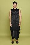 Buy_Arihant Rai Sinha_Black Georgette, Silk Embroidery Leaf Pattern Sherwani Dhoti Set _Online_at_Aza_Fashions