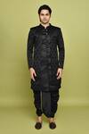 Shop_Arihant Rai Sinha_Black Georgette, Silk Embroidery Leaf Pattern Sherwani Dhoti Set _Online_at_Aza_Fashions