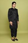 Arihant Rai Sinha_Black Georgette, Silk Embroidery Leaf Pattern Sherwani Dhoti Set _at_Aza_Fashions