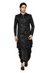 Buy_Arihant Rai Sinha_Black Georgette, Silk Embroidery Leaf Pattern Sherwani Dhoti Set 