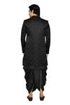 Shop_Arihant Rai Sinha_Black Georgette, Silk Embroidery Leaf Pattern Sherwani Dhoti Set 
