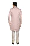 Buy_Aryavir Malhotra_Pink Sherwani And Inner Kurta Gorgia Tuxido Satin Leaf Pattern Churidar Set 