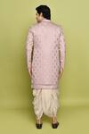 Shop_Aryavir Malhotra_Pink Sherwani And Inner Kurta Gorgia Tuxido Satin Leaf Pattern Set _at_Aza_Fashions