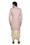 Shop_Aryavir Malhotra_Pink Sherwani And Inner Kurta Gorgia Tuxido Satin Leaf Pattern Set 