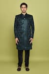 Arihant Rai Sinha Green Georgette, Denim Feathers Pattern Sherwani Churidar Set Online at Aza Fashions Arihant Rai Sinha_Green Georgette, Denim Feathers Pattern Sherwani Churidar Set_Online_at_Aza_Fashions