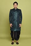 Arihant Rai Sinha_Green Georgette, Silk Feathers Pattern Sherwani With Dhoti Set_at_Aza_Fashions
