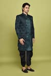 Buy_Arihant Rai Sinha_Green Georgette, Silk Feathers Pattern Sherwani With Dhoti Set