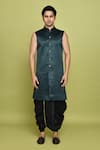 Arihant Rai Sinha_Green Georgette, Silk Feathers Pattern Sherwani With Dhoti Set_Online
