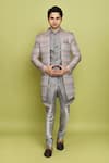 Buy_Aryavir Malhotra_Grey Sherwani And Inner Kurta Brocade Anokhi Chevron Pattern & Set _at_Aza_Fashions