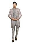 Buy_Aryavir Malhotra_Grey Sherwani And Inner Kurta Brocade Anokhi Chevron Pattern & Set 