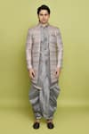 Buy_Aryavir Malhotra_Grey Sherwani And Inner Kurta Brocade Anokhi Chevron Pattern Dhoti Set _Online_at_Aza_Fashions