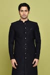 Buy_Aryavir Malhotra_Blue Velvet Work Detailed Sherwani With Churidar _Online_at_Aza_Fashions