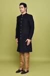 Shop_Aryavir Malhotra_Blue Velvet Work Detailed Sherwani With Churidar _Online_at_Aza_Fashions