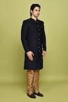 Aryavir Malhotra_Blue Velvet Work Detailed Sherwani With Churidar _at_Aza_Fashions