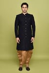 Shop_Aryavir Malhotra_Blue Sherwani Velvet Work Detailed With Dhoti _Online_at_Aza_Fashions