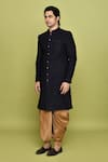 Aryavir Malhotra_Blue Sherwani Velvet Work Detailed With Dhoti _at_Aza_Fashions