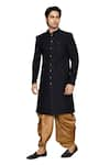 Shop_Aryavir Malhotra_Blue Sherwani Velvet Work Detailed With Dhoti 