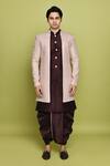 Arihant Rai Sinha Pink Brocade, Silk Embroidery Chevron Pattern Sherwani Dhoti Set at Aza Fashions Arihant Rai Sinha_Pink Brocade, Silk Embroidery Chevron Pattern Sherwani Dhoti Set _at_Aza_Fashions