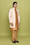 Buy_Aryavir Malhotra_Peach Sherwani Brocade Flower Pattern Churidar Set 