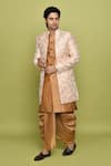 Buy_Aryavir Malhotra_Peach Sherwani Brocade Flower Pattern Kurta Set _at_Aza_Fashions