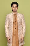 Shop_Aryavir Malhotra_Peach Sherwani Brocade Flower Pattern Kurta Set _Online_at_Aza_Fashions