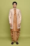 Aryavir Malhotra_Peach Sherwani Brocade Flower Pattern Kurta Set _at_Aza_Fashions