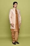 Buy_Aryavir Malhotra_Peach Sherwani Brocade Flower Pattern Kurta Set 