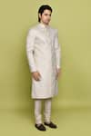 Shop_Aryavir Malhotra_Cream Sherwani Brocade Embroidered Floral Thread With Churidar 