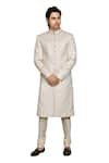 Aryavir Malhotra_Cream Sherwani Brocade Embroidered Floral Thread With Churidar _Online