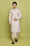 Buy_Aryavir Malhotra_Cream Sherwani Brocade Embroidered Floral Thread With Dhoti _at_Aza_Fashions