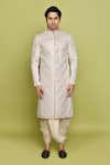 Shop_Aryavir Malhotra_Cream Sherwani Brocade Embroidered Floral Thread With Dhoti _Online_at_Aza_Fashions