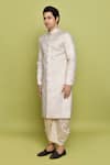 Aryavir Malhotra_Cream Sherwani Brocade Embroidered Floral Thread With Dhoti _at_Aza_Fashions