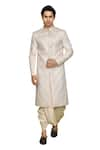 Shop_Aryavir Malhotra_Cream Sherwani Brocade Embroidered Floral Thread With Dhoti 