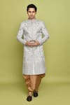 Buy_Aryavir Malhotra_Grey Sherwani Brocade Embroidered Floral Thread With Dhoti _at_Aza_Fashions