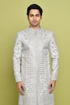 Buy_Aryavir Malhotra_Grey Sherwani Brocade Embroidered Floral Thread With Dhoti _Online_at_Aza_Fashions