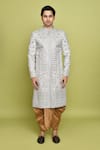 Shop_Aryavir Malhotra_Grey Sherwani Brocade Embroidered Floral Thread With Dhoti _Online_at_Aza_Fashions