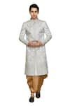 Shop_Aryavir Malhotra_Grey Sherwani Brocade Embroidered Floral Thread With Dhoti 