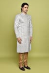 Buy_Aryavir Malhotra_Grey Brocade Embroidered Floral Thread Sherwani 