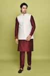 Aryavir Malhotra_Cream Nehru Jacket Gorgette Embroidered Sequin With Kurta _Online_at_Aza_Fashions