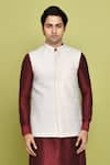 Aryavir Malhotra_Cream Nehru Jacket Gorgette Embroidered Sequin With Kurta _at_Aza_Fashions