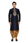 Aryavir Malhotra_Blue Dupion Art Silk Embellished Sequin Swirl Embroidered Kurta With Dhoti Pant _at_Aza_Fashions