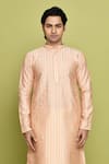 Buy_Aryavir Malhotra_Peach Dupion Art Silk Embroidered Thread Foliage Kurta With Churidar For Kids_Online_at_Aza_Fashions