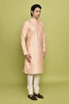 Buy_Aryavir Malhotra_Peach Dupion Art Silk Embroidered Thread Foliage Kurta With Churidar For Kids