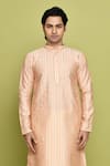 Buy_Arihant Rai Sinha_Peach Silk Embroidery Foliage Kurta _Online_at_Aza_Fashions