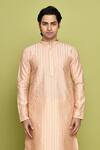 Aryavir Malhotra_Peach Dupion Art Silk Embroidered Thread Foliage Kurta With Dhoti Pant _at_Aza_Fashions