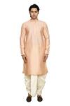 Buy_Aryavir Malhotra_Peach Dupion Art Silk Embroidered Thread Foliage Kurta With Dhoti Pant 