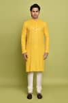 Buy_Aryavir Malhotra_Yellow Churidar Dupion Art Silk Embellished Chevron Embroidered Kurta With_Online_at_Aza_Fashions