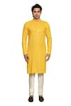 Aryavir Malhotra_Yellow Churidar Dupion Art Silk Embellished Chevron Embroidered Kurta With_at_Aza_Fashions