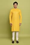 Buy_Aryavir Malhotra_Yellow Rayon Embellished Sequin Chevron Embroidered Kurta _at_Aza_Fashions