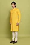 Aryavir Malhotra_Yellow Rayon Embellished Sequin Chevron Embroidered Kurta _at_Aza_Fashions